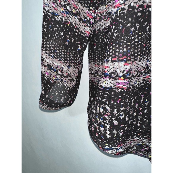 Cabi Sheer Maroon Print Long Sleeve Button Down Blouse w/Peter Pan Collar Size L - Picture 3 of 5